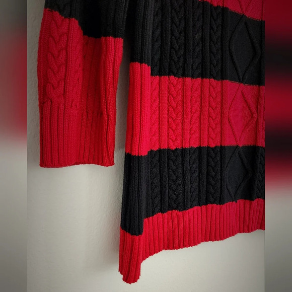 Chaps Red & Black Women's Cable Sweater Long Sleeves Pullover Stripes Sz 1X - Picture 3 of 6